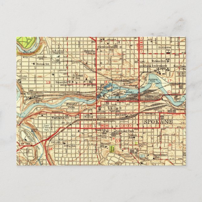 Spokane Washington Gonzaga Vintage Map  Postcard (Front)