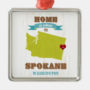 Spokane, Washington Map – Home Is Where The Hear Metal Tree Decoration