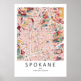 Spokane Washington Map Poster | Modern City Wall A