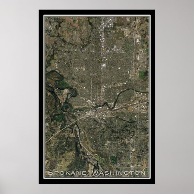 Spokane Washington Satellite Poster Map (Front)