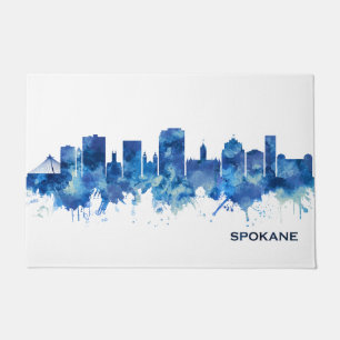 Spokane Washington Skyline Blue Doormat