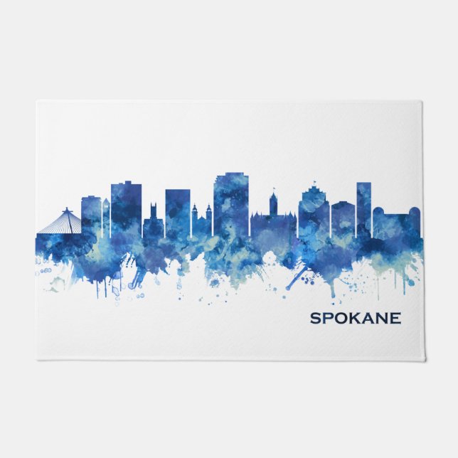 Spokane Washington Skyline Blue Doormat (Front)