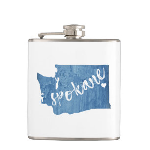 Spokane Washington Wood Grain Hip Flask