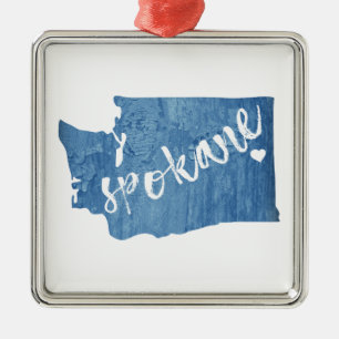 Spokane Washington Wood Grain Metal Ornament
