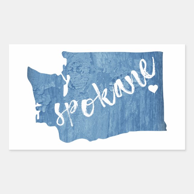 Spokane Washington Wood Grain Rectangular Sticker (Front)