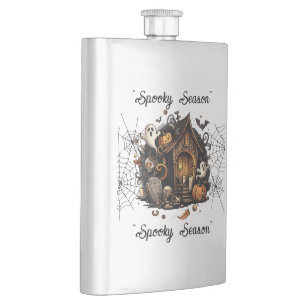 Spoky Season Haunted House Halloween classic Flaks Hip Flask