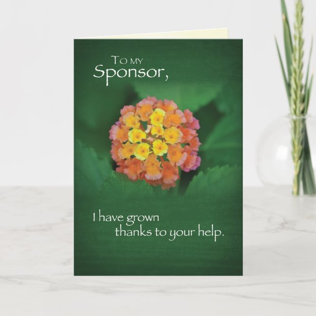 Sponsor 12 Step Recovery Thank You Flower on Green Card (Front)