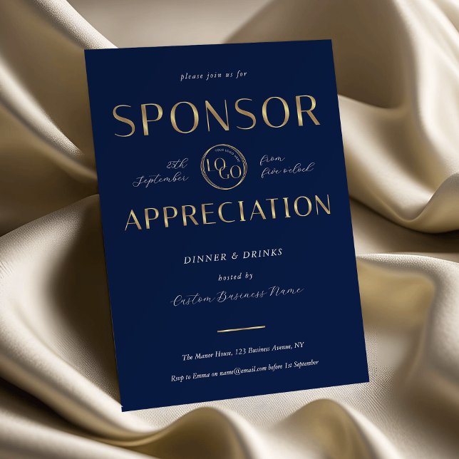Sponsor Appreciation Navy & Gold Logo Corporate Invitation (Creator Uploaded)