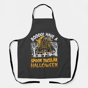 Spook Tacular Halloween Haunted Castle Bats Pumpki Apron