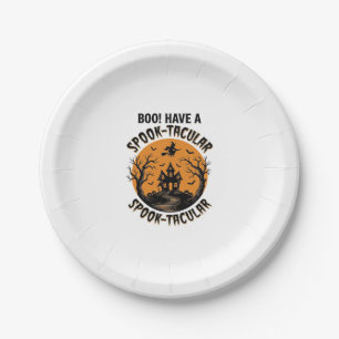 Spook-Tacular Halloween Haunted House Vintage Shir Paper Plate