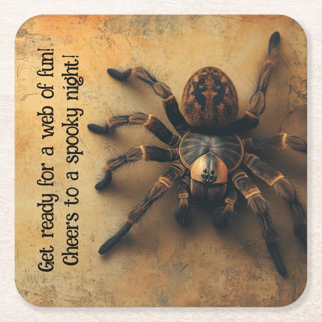 Spook-tacular Spider HALLOWEEN Bash! Square Paper Coaster (Front)
