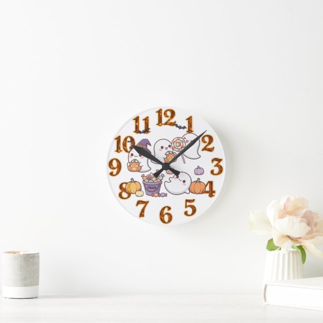 "Spook-tacularly Cute Chibi Ghosts!" Round Clock (Home)