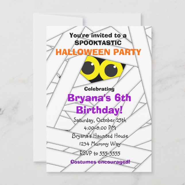 Spookable Mummy Kids Halloween Party Invitations (Front)