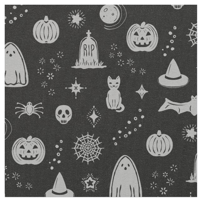 Spookie Things Pattern - Coal + Fog Fabric (Close Up)