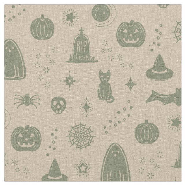 Spookie Things Pattern - Dove + Sage Fabric (Close Up)