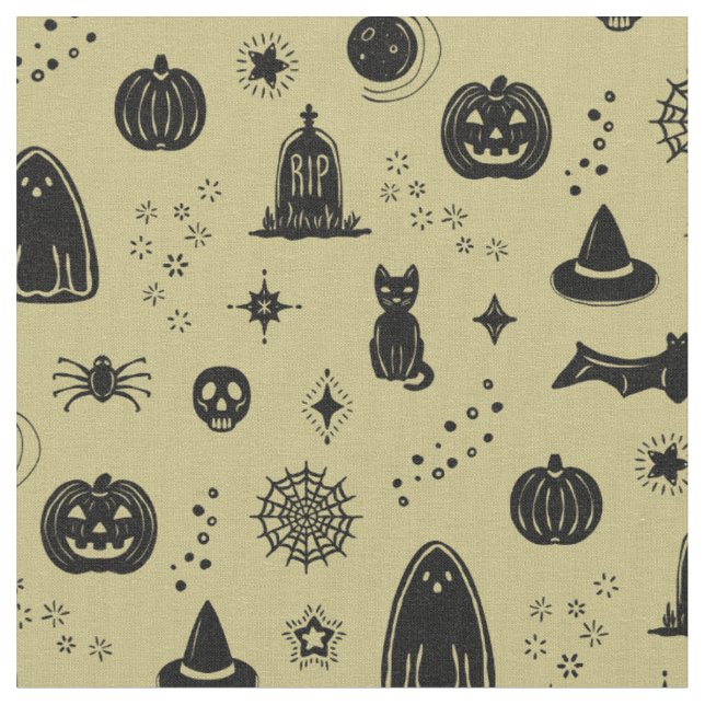 Spookie Things Pattern - Gold + Coal Fabric (Close Up)