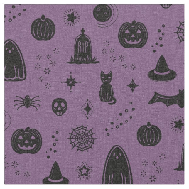 Spookie Things Pattern - Plum + Coal Fabric (Close Up)