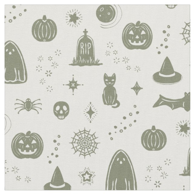 Spookie Things Pattern - Sage + Wine Fabric (Close Up)