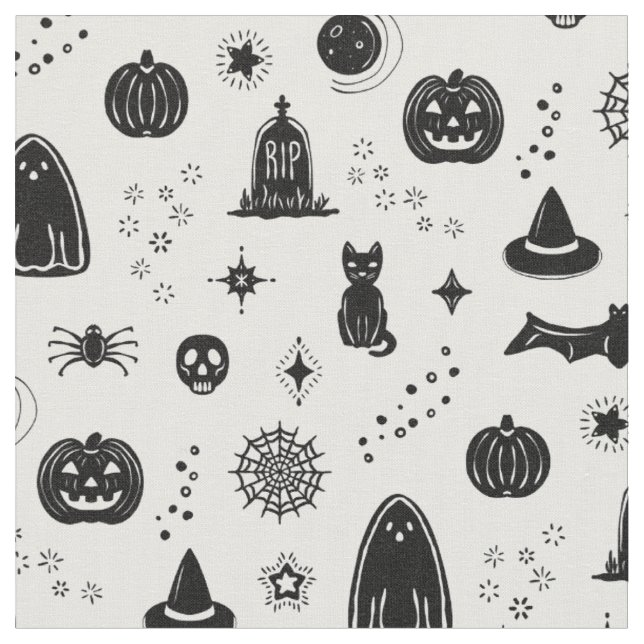 Spookie Things Pattern - Snow + Coal Fabric (Close Up)