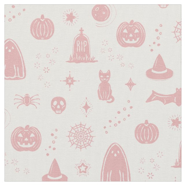 Spookie Things Pattern - Snow + Rose Fabric (Close Up)