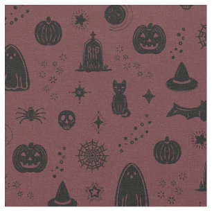 Spookie Things Pattern - Wine + Coal Fabric