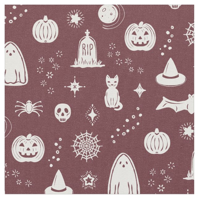 Spookie Things Pattern - Wine + Snow Fabric (Close Up)