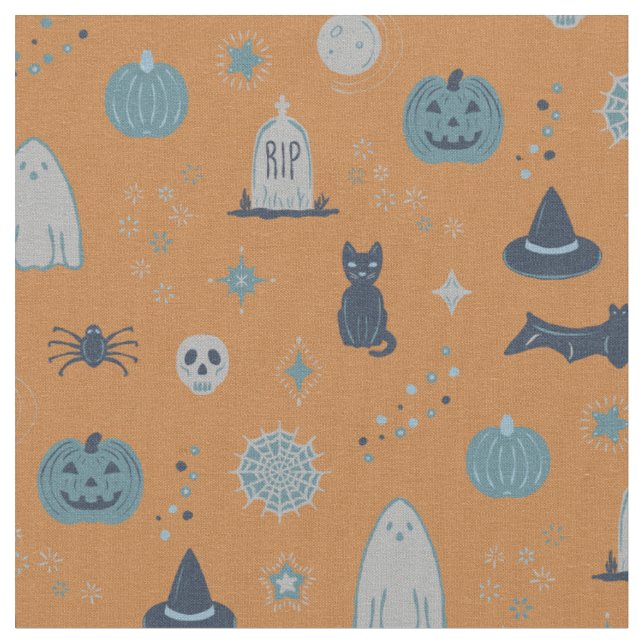 Spookie Things - Rust, Peacock, Fog, Dusk Fabric (Close Up)