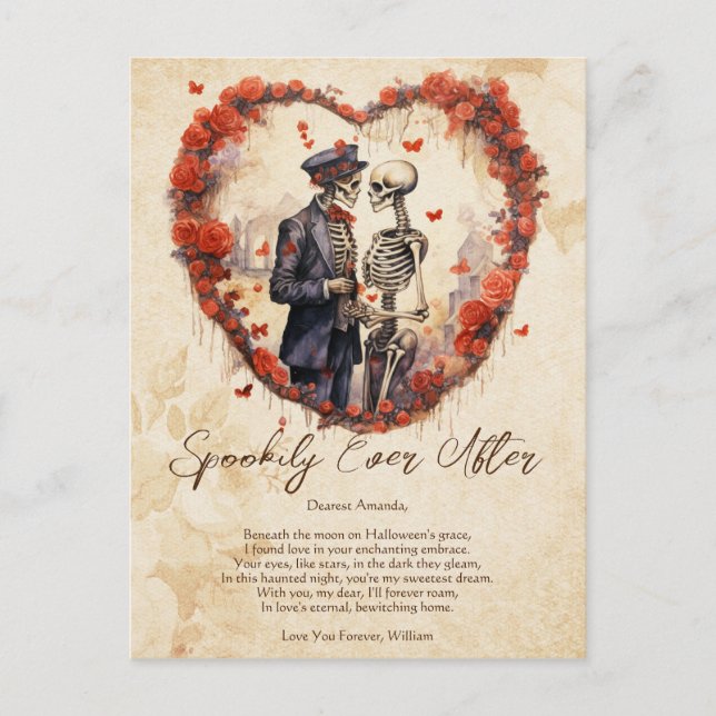 Spookily Ever After Love Couple Vintage Halloween Postcard (Front)