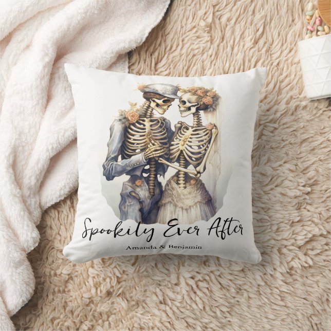 Spookily Ever After Romantic Skeletons Halloween Cushion (Blanket)