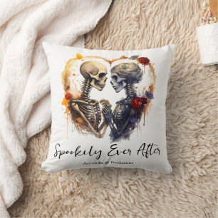 Spookily Ever After Skeletons in Love Halloween Cushion