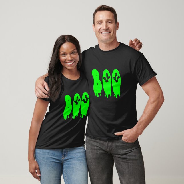 Spookiness Simplified: The Classic green 'BOO' T-Shirt (Unisex)