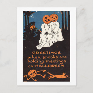 Spooks, Ghosts, Meeting, Halloween, Vintage Postcard