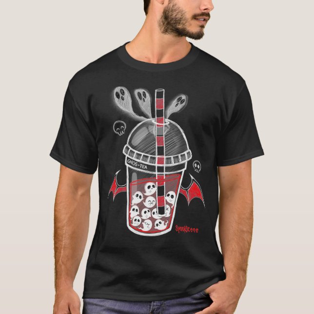 Spookscene GhosTea Spooky Boba Emo Goth Alt Red  T-Shirt (Front)