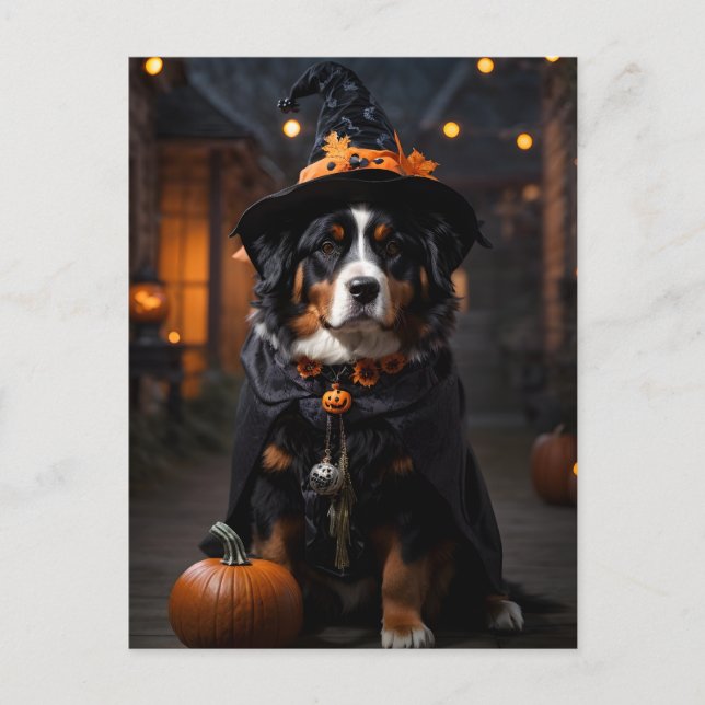 Spooktacular Bernese Dog: A Halloween Howl-o-Ween Postcard (Front)