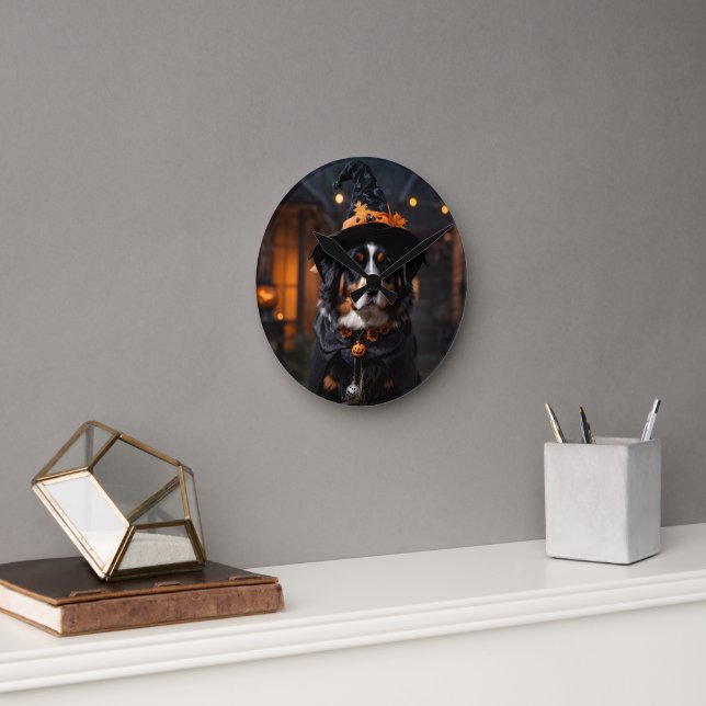 Spooktacular Bernese Dog: A Halloween Howl-o-Ween Round Clock (Office)