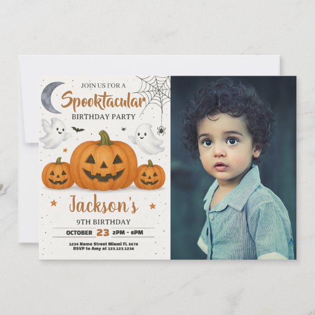Spooktacular Birthday Invitation with photo (Front)