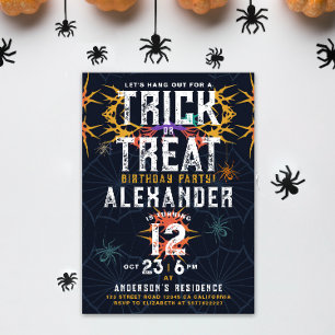 Spooktacular Colourful Spider Halloween Birthday Invitation