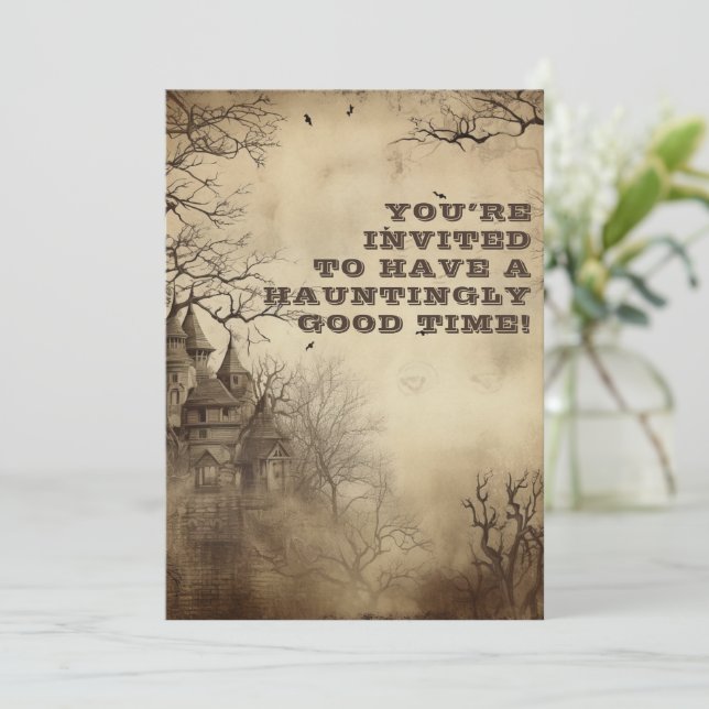 Spooktacular Creepy Mansion Halloween Party Invitation (Standing Front)