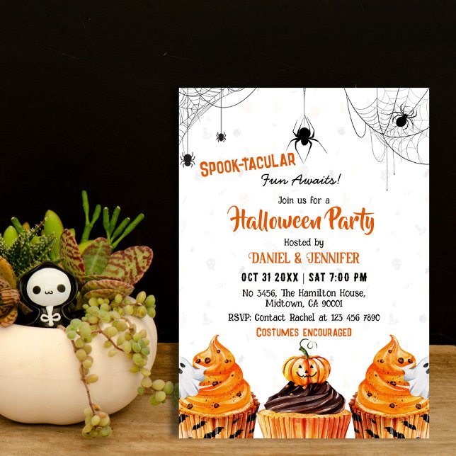 Spooktacular cute cupcakes pumpkin Halloween party Invitation (Creator Uploaded)