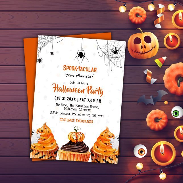 Spooktacular cute cupcakes pumpkin Halloween party Invitation (Creator Uploaded)