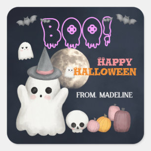 Spooktacular cute Halloween party invitations Square Sticker