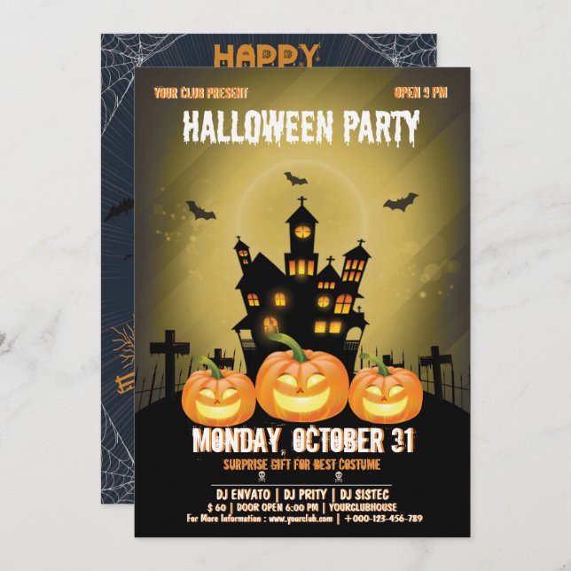 Spooktacular Dark Haunted House Halloween Invitation (Front/Back)