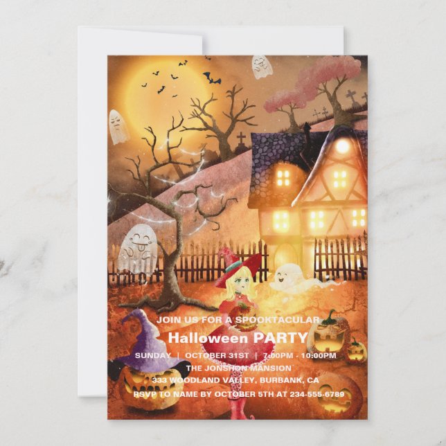 Spooktacular Dark Haunted House Halloween Party  I Invitation (Front)