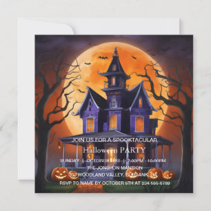 Spooktacular Dark Haunted House Halloween Party Invitation