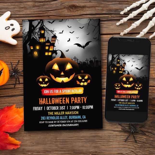 Spooktacular Dark Haunted House Halloween Party Invitation (Embrace the Halloween spirit and create unforgettable memories with this chilling invitation.)