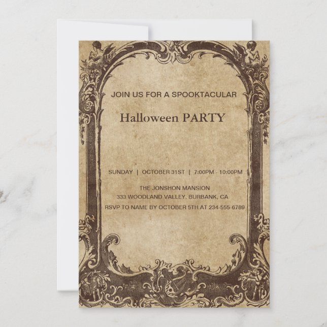 Spooktacular Dark Vintage Gothic Halloween Party Invitation (Front)