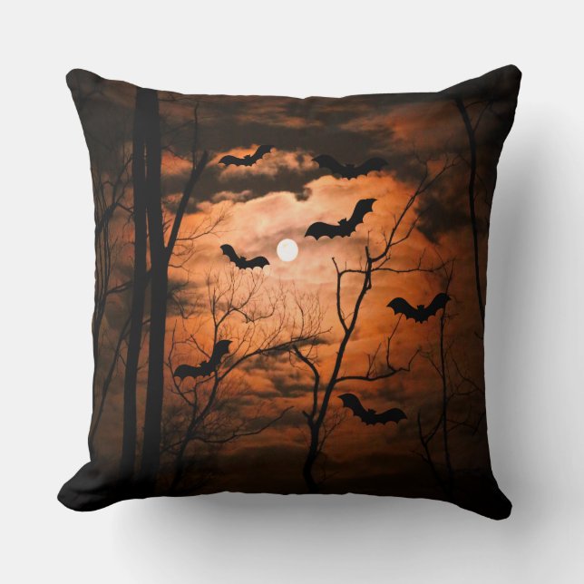 Spooktacular Full Moon, Forest and Bats   Cushion (Front)