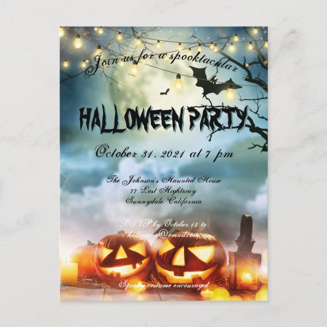 Spooktacular Full Moon Halloween Party Invitation Postcard (Front)