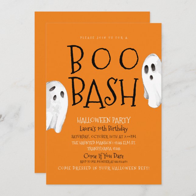 Spooktacular Ghost Birthday Invitation (Front/Back)