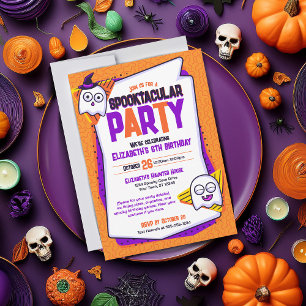 Spooktacular Ghosts Orange Birthday Invitation